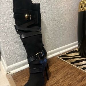 JustFab Black Strappy Heeled Boots